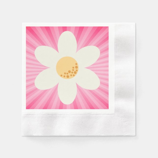 Retro Pink Daisy Birthday Napkins - Boho Groovy 1s Serviette (Vorderseite)