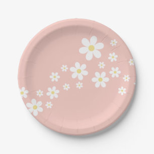 Retro Pink Daisy Birthday Pappteller
