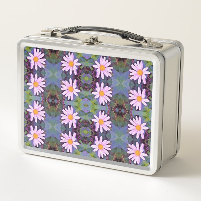 Retro Pink Daisy Blume Pattern Metall Brotdose (Vorderseite)