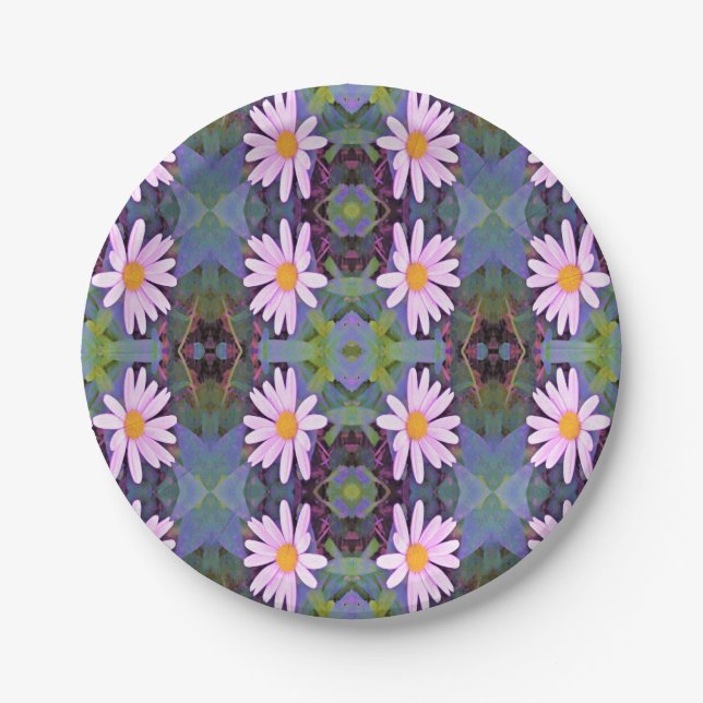 Retro Pink Daisy Blume Pattern Pappteller (Vorderseite)