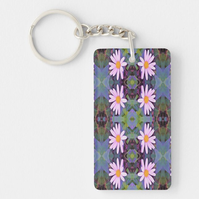Retro Pink Daisy Blume Pattern Schlüsselanhänger (Vorderseite)