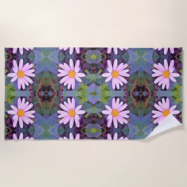 Retro Pink Daisy Blume Pattern Strandtuch (Vorderseite)