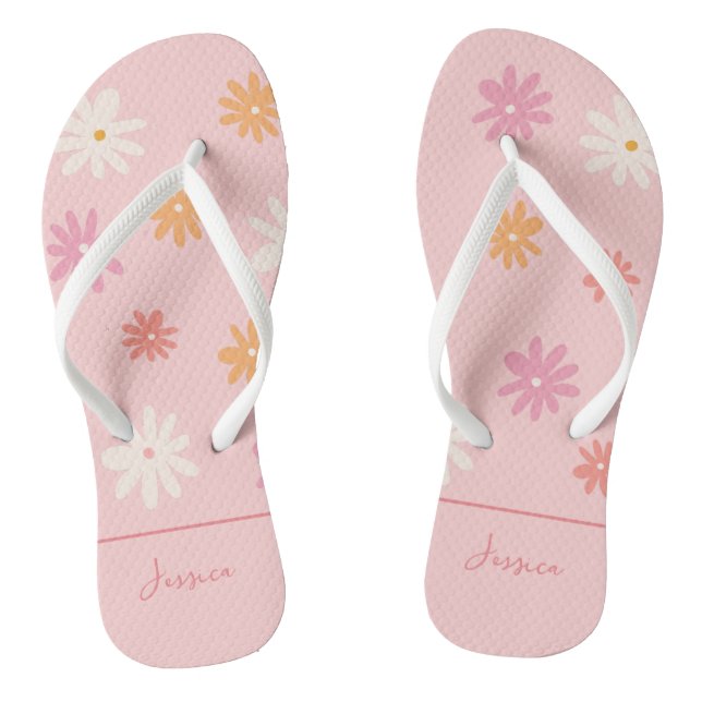 Retro Pink Daisy Flip Flops für Bridesmaier (Fußbett)