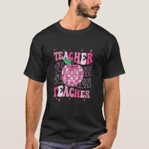 Retro Pink Disco Ball Apfel Lehrer Bunt Rücken  T-Shirt