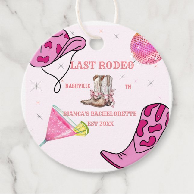 Retro Pink Disco Cowgirl Western Bachelorette Geschenkanhänger (Vorderseite)