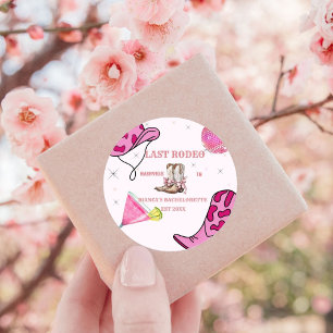 Retro Pink Disco Cowgirl Western Junggesellinnenab Runder Aufkleber