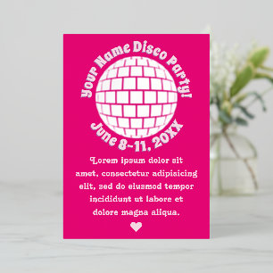 Retro Pink Disco-Kugel PERSONALISIERT Silber Folieneinladung