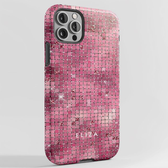 Retro Pink Disco Mirror | Monogramm Case-Mate iPhone Hülle (A glam, dark pink disco inspired phone case)