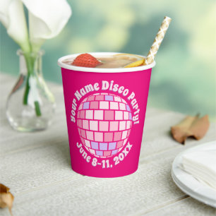 Retro Pink Diskothek Ball PERSONALISIERT Pappbecher