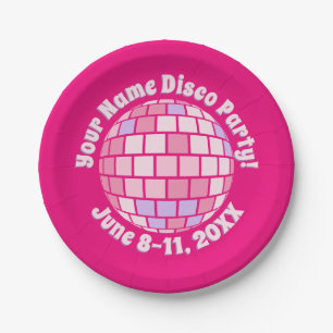 Retro Pink Diskothek Ball PERSONALISIERT Pappteller