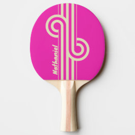Retro Pink Doppelstreifen-Schleife mit Namen Tischtennis Schläger