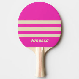 Retro Pink Drei Querstreifen mit Namen Tischtennis Schläger
