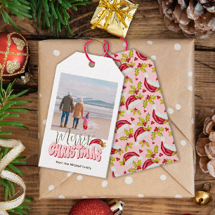 Retro Pink Einfaches Foto Festlich Frohe Weihnacht Geschenkanhänger