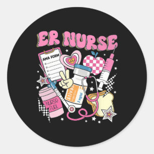 Retro Pink Er Nurse Funny Emergency Room Rn Runder Aufkleber