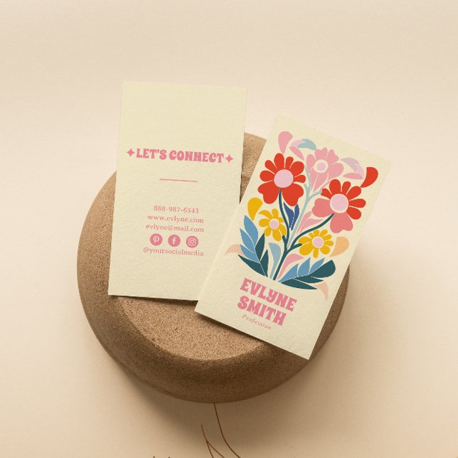 Retro Pink farbenfroh Groovy Floral Boho Girly Bol Visitenkarte (Von Creator hochgeladen)