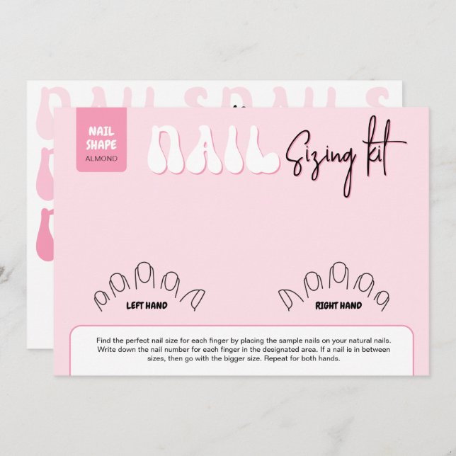 Retro Pink Faux Nails Sizing Kit Display Card (Vorne/Hinten)