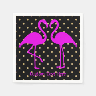 Retro Pink Flamingo Black Gold Polka Dot Muster Serviette