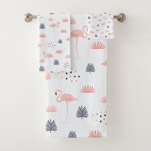 Retro Pink Flamingo Muster by Whimsical Artwork™ Badhandtuch Set (Insitu)