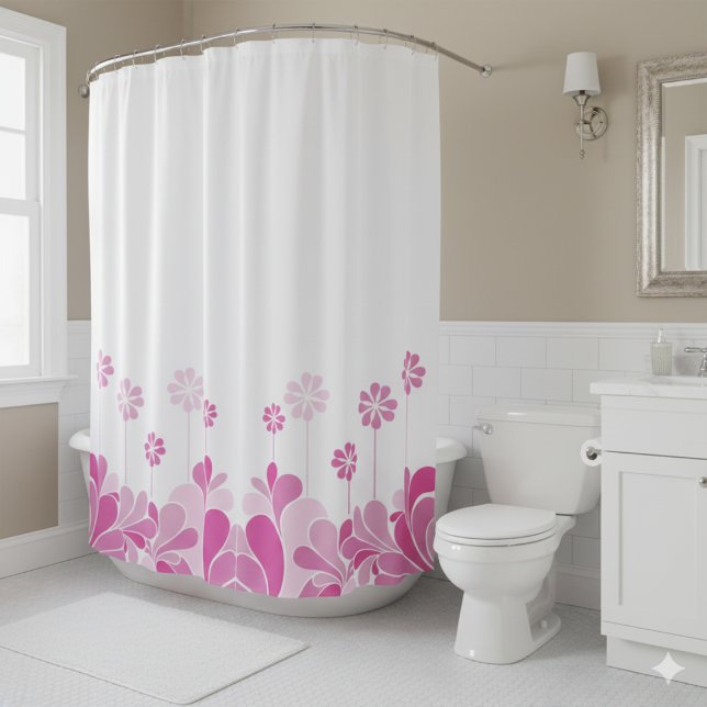 Retro Pink Floral Boho Shower Curtain Duschvorhang (Von Creator hochgeladen)
