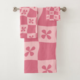 Retro Pink Gelb gedecktes Muster Badhandtuch Set