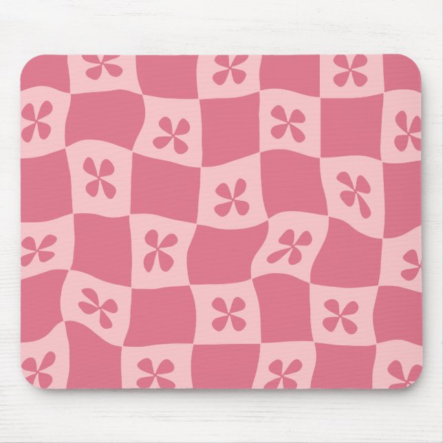 Retro Pink Gelb gedecktes Muster Mousepad (Vorne)