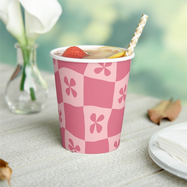 Retro Pink Gelb gedecktes Muster Pappbecher (In Situ)
