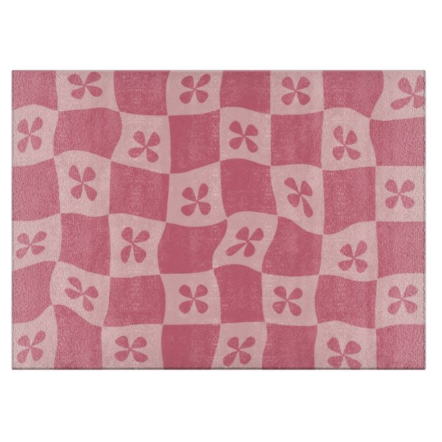 Retro Pink Gelb gedecktes Muster Schneidebrett (Vorderseite)