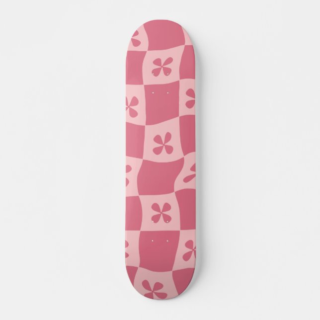 Retro Pink Gelb gedecktes Muster Skateboard (Vorne)