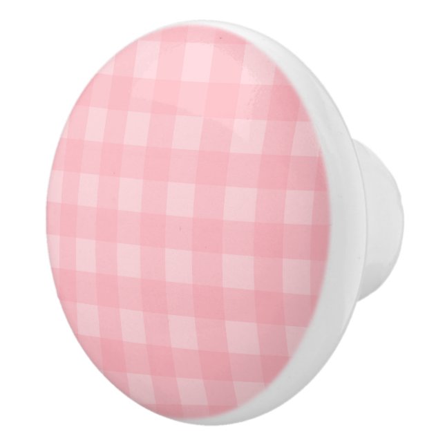 Retro Pink Gingham Checkered Pattern Hintergrund Keramikknauf (Rechts)