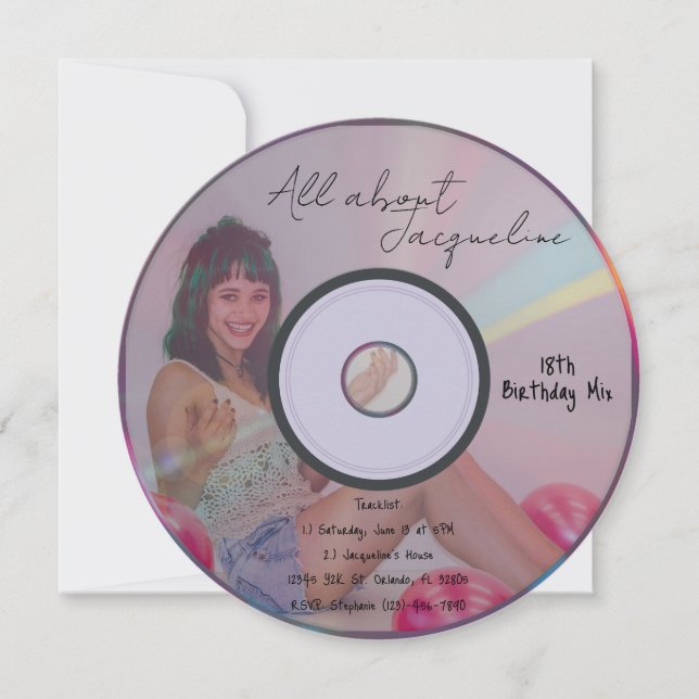 Retro Pink Girl's Music CD Birthday Einladung (Vorderseite)