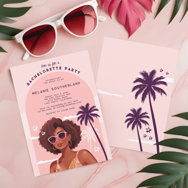 Retro Pink Girly Beach Junggeselinnen-Abschied Einladung (Retro Pink Girly Beach Bachelorette Party Invitation)