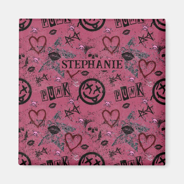 Retro Pink Girly Punk 90er Magnet (Vorne)