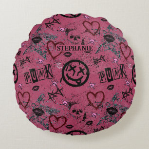 Retro Pink Girly Punk 90er Rundes Kissen