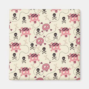 Retro Pink Girly Skull und Knochen Magnet