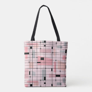 Retro Pink Gitter und Sternexplosionen Tote Beutel