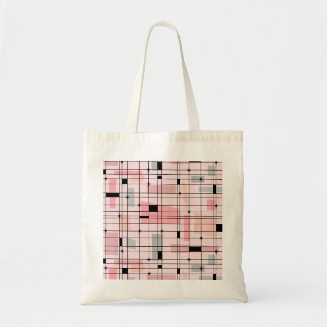 Retro Pink Gitter und Sternexplosionen Tote Beutel Tragetasche (Vorne)