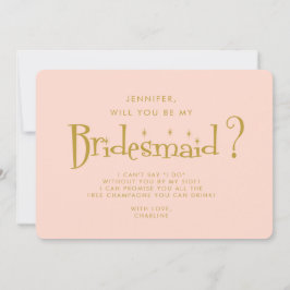 Retro Pink & Gold Handwriting Bridesmaid Proposal Einladung