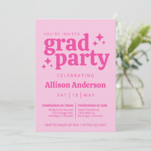 Retro Pink Graduation Party Einladung mit Foto