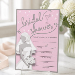 Retro Pink & Gray Füllung in Bridal Dusche Einladu Einladung
