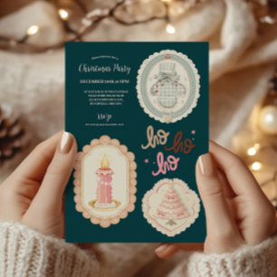 Retro Pink Green Christmas Einladung