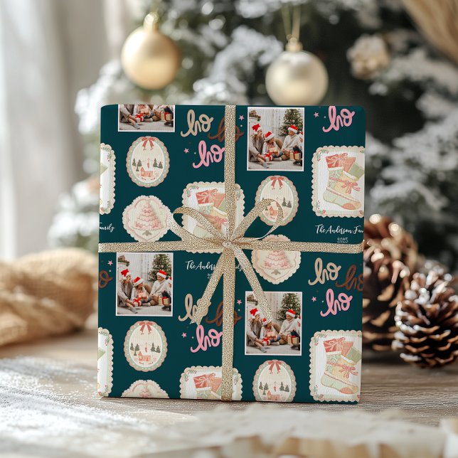 Retro Pink Green Christmas Geschenkpapier (Von Creator hochgeladen)