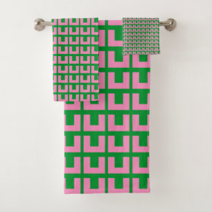 Retro Pink Green Geometric Mitte Jahrhundert Moder Badhandtuch Set