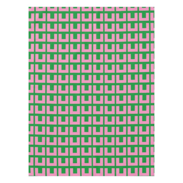 Retro Pink Green Geometric Mitte Jahrhundert Moder Tischdecke (Vorderseite)