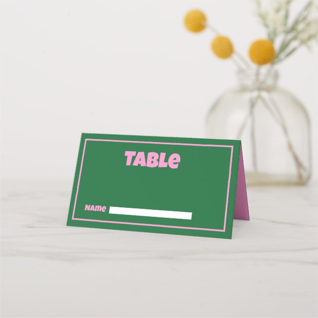 Retro Pink Green grell Wedding Platzkarte (Vorderseite)