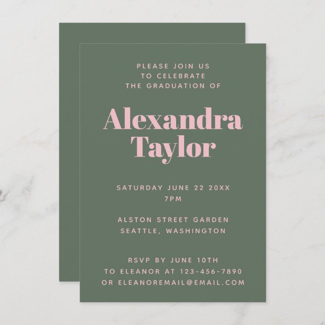 Retro Pink Green Niedlich Ästhetik Graduation Part Einladung (Vorne/Hinten)