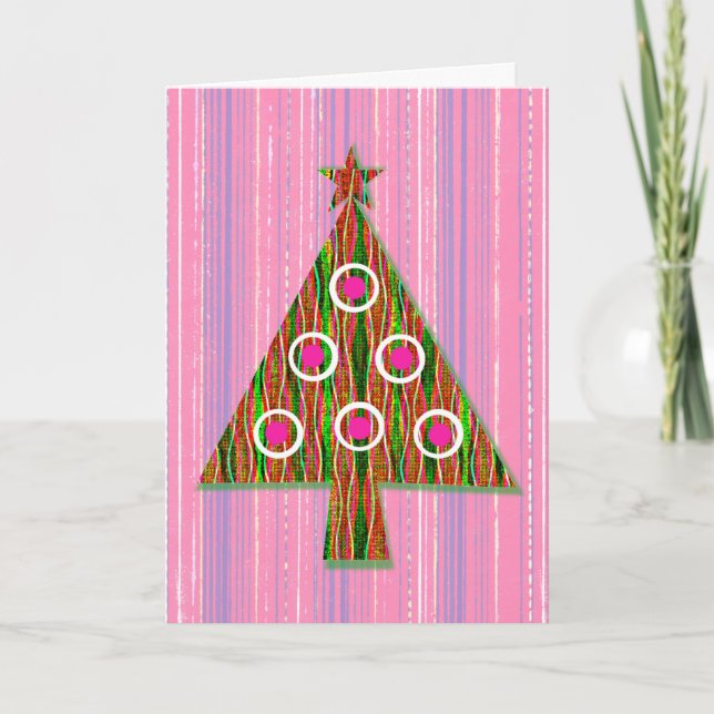 Retro Pink Green Pop Weihnachtsbaumkarte Karte (Vorderseite)