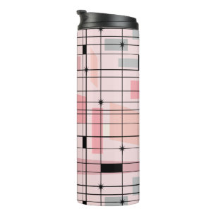 Retro Pink Grid und Starbursts Thermal Tumbler Thermosbecher