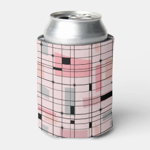 Retro Pink Grid und Sternenexplosionen Getränkehal Dosenkühler