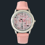 Retro Pink Grid und Sternexplosionen Kinderuhr Armbanduhr<br><div class="desc">Dieses Retro Pink Grid und Sternexplosionen Kid's Watch ist, wo Vintager Stil trifft modernen Tag. Es hat einen hellrosa Hintergrund mit kitschigen, abseits von Kästchen und Rechtecken in Taubengrau und drei Rosatönen. Die skurrilen Farbblöcke werden überlagert und in einige Rasterschnittstellen bearbeitet. Es gibt auch schwarze Rechtecke mit schwarzen vertikalen und...</div>