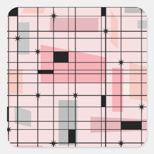 Retro Pink Grid und Sternexplosionen Square Sticke Quadratischer Aufkleber
